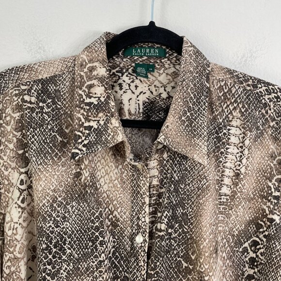Lauren Ralph Lauren Womens Plus 2X Snake Print Button Up Shirt Blouse Top - Picture 6 of 7